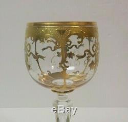 Vintage Set/6 French St. Louis Crystal Wine Goblets, 24 K Gold Encrusted