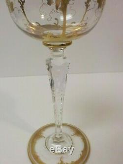 Vintage Set/6 French St. Louis Crystal Wine Goblets, 24 K Gold Encrusted