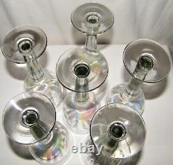 Vintage Set (6) Large IRIDESCENT OPTIC GLASS WINE GOBLETS StemsHand BlownEX