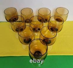 Vintage Set Of 10 Sasaki Crystal SAS17 Amber Wine Mini Glasses 4.25 Tall