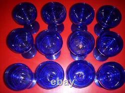 Vintage Set Of 12 Cobalt Blue Art Deco Glassess