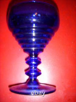 Vintage Set Of 12 Cobalt Blue Art Deco Glassess