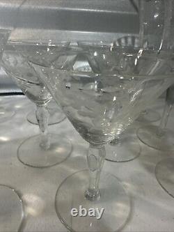 Vintage Set Of 18 Etched Glasses Floral Design Thin Glass Stemware Dif. Sizes