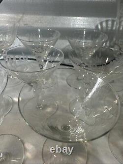 Vintage Set Of 18 Etched Glasses Floral Design Thin Glass Stemware Dif. Sizes