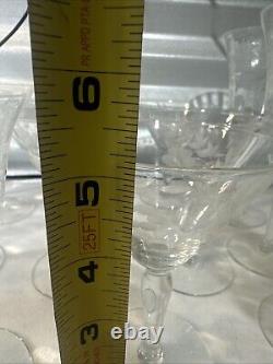 Vintage Set Of 18 Etched Glasses Floral Design Thin Glass Stemware Dif. Sizes