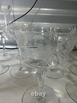 Vintage Set Of 18 Etched Glasses Floral Design Thin Glass Stemware Dif. Sizes