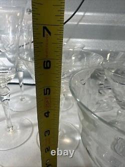 Vintage Set Of 18 Etched Glasses Floral Design Thin Glass Stemware Dif. Sizes