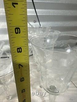Vintage Set Of 18 Etched Glasses Floral Design Thin Glass Stemware Dif. Sizes
