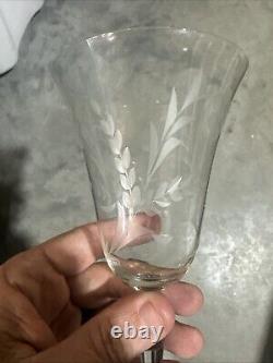 Vintage Set Of 18 Etched Glasses Floral Design Thin Glass Stemware Dif. Sizes