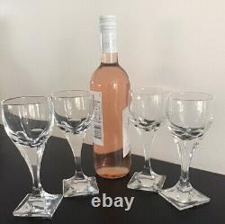 Vintage, Set Of 4, Daum France Art Deco Wine Glasses On Square Feet, Signed