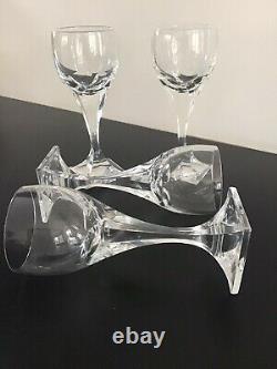 Vintage, Set Of 4, Daum France Art Deco Wine Glasses On Square Feet, Signed