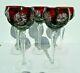 Vintage Set Of 5 Dark Red Cut Crystal To Clear 8 1/4 Inch Tall Wine Glasses