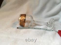 Vintage Set Of 5 Smooth Crystal Stemware Gold Etched Glasses