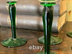 Vintage Set Of 6 Green Stem Crystal Clear Cut Glass Wine Hock Glasses Goblets