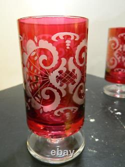 Vintage Set Of (6) Rattenburg Tyrol Ruby Cut To Clear Crystal Footed Glasses Exc