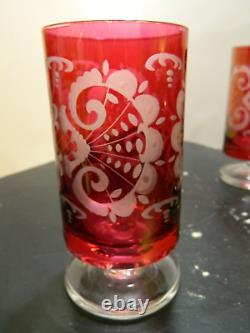 Vintage Set Of (6) Rattenburg Tyrol Ruby Cut To Clear Crystal Footed Glasses Exc