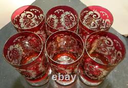 Vintage Set Of (6) Rattenburg Tyrol Ruby Cut To Clear Crystal Footed Glasses Exc