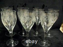 Vintage Set Of (7) Fine Tiffin Wreath And Garland 5 3/4 Etched Wine Glasses