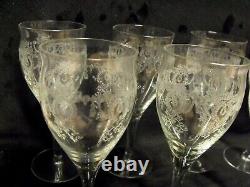 Vintage Set Of (7) Fine Tiffin Wreath And Garland 5 3/4 Etched Wine Glasses