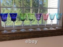 Vintage Set Of 8 Bohemian Czechoslovakian Cut To Clear Wine Glasses Goblets