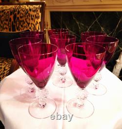 Vintage Set Of 8 Ruby Red Morgantown Golf Ball Stem Wine Glasses, 6.75''h
