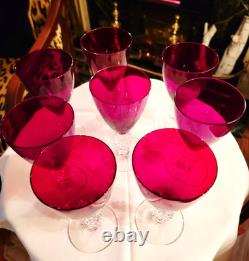 Vintage Set Of 8 Ruby Red Morgantown Golf Ball Stem Wine Glasses, 6.75''h