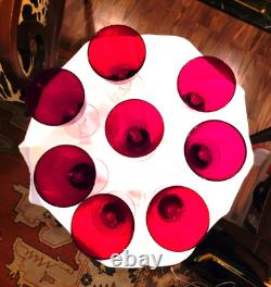 Vintage Set Of 8 Ruby Red Morgantown Golf Ball Stem Wine Glasses, 6.75''h