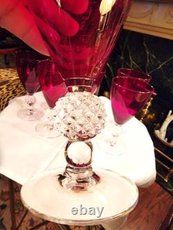 Vintage Set Of 8 Ruby Red Morgantown Golf Ball Stem Wine Glasses, 6.75''h
