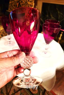 Vintage Set Of 8 Ruby Red Morgantown Golf Ball Stem Wine Glasses, 6.75''h