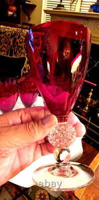Vintage Set Of 8 Ruby Red Morgantown Golf Ball Stem Wine Glasses, 6.75''h