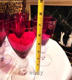 Vintage Set Of 8 Ruby Red Morgantown Golf Ball Stem Wine Glasses, 6.75''h
