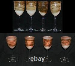 Vintage Set Of 8 Steven Maslach Earth Art Glass Wine Goblets Signed & Dated Mint