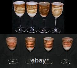 Vintage Set Of 8 Steven Maslach Earth Art Glass Wine Goblets Signed & Dated Mint