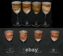 Vintage Set Of 8 Steven Maslach Earth Art Glass Wine Goblets Signed & Dated Mint