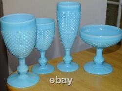 Vintage Set Of Four Glasses Milk Glass Blue Portieux Vallerysthal Opaline