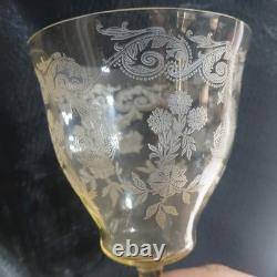 Vintage Set of 10 Amber Etched Elegant Glass Wine Goblets 7.5 Floral Optic