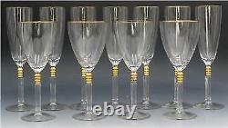 Vintage Set of 11 Italian Mid Century Wine & Champagne Glasses Gold Ribbed Stems