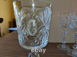 Vintage Set of 12 Bohemian Czech Cut Glass & Etched with Initial C Wine