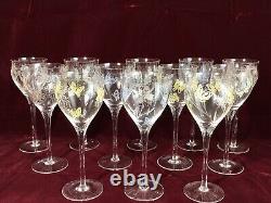 Vintage Set of 12 Givenchy Chateau Crystal Wine Glasses Flowers Butterflies