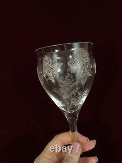 Vintage Set of 12 Givenchy Chateau Crystal Wine Glasses Flowers Butterflies