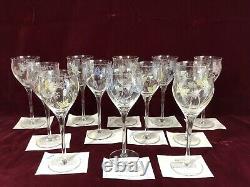 Vintage Set of 12 Givenchy Chateau Crystal Wine Glasses Flowers Butterflies