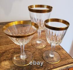 Vintage Set of 18 Czech Crystal Stemware 6 water 6 wine 6 champagne 24K trim