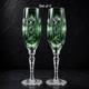 Vintage Set of 2 Emerald Green Cut to Clear Crystal Champagne Flutes Grape 9