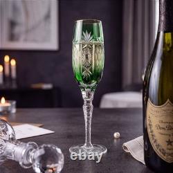 Vintage Set of 2 Emerald Green Cut to Clear Crystal Champagne Flutes Grape 9