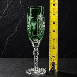 Vintage Set of 2 Emerald Green Cut to Clear Crystal Champagne Flutes Grape 9