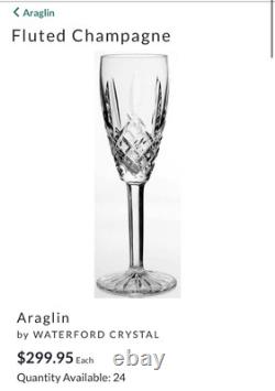 Vintage Set of 2 WATERFORD CRYSTAL Araglin Champagne Flutes Wine Glasses IRELAND