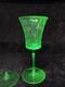 Vintage Set of 2 Wine Glasses Green Uranium Vaseline Glass Black Bead READ J7