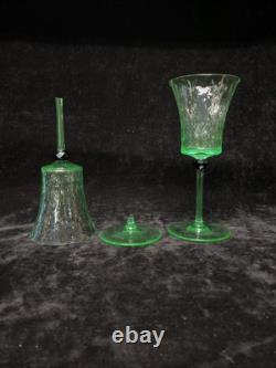 Vintage Set of 2 Wine Glasses Green Uranium Vaseline Glass Black Bead READ J7