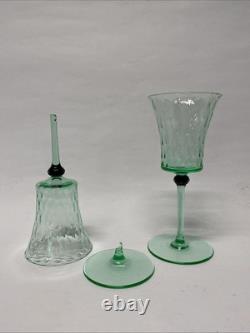 Vintage Set of 2 Wine Glasses Green Uranium Vaseline Glass Black Bead READ J7