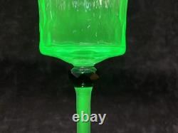Vintage Set of 2 Wine Glasses Green Uranium Vaseline Glass Black Bead READ J7